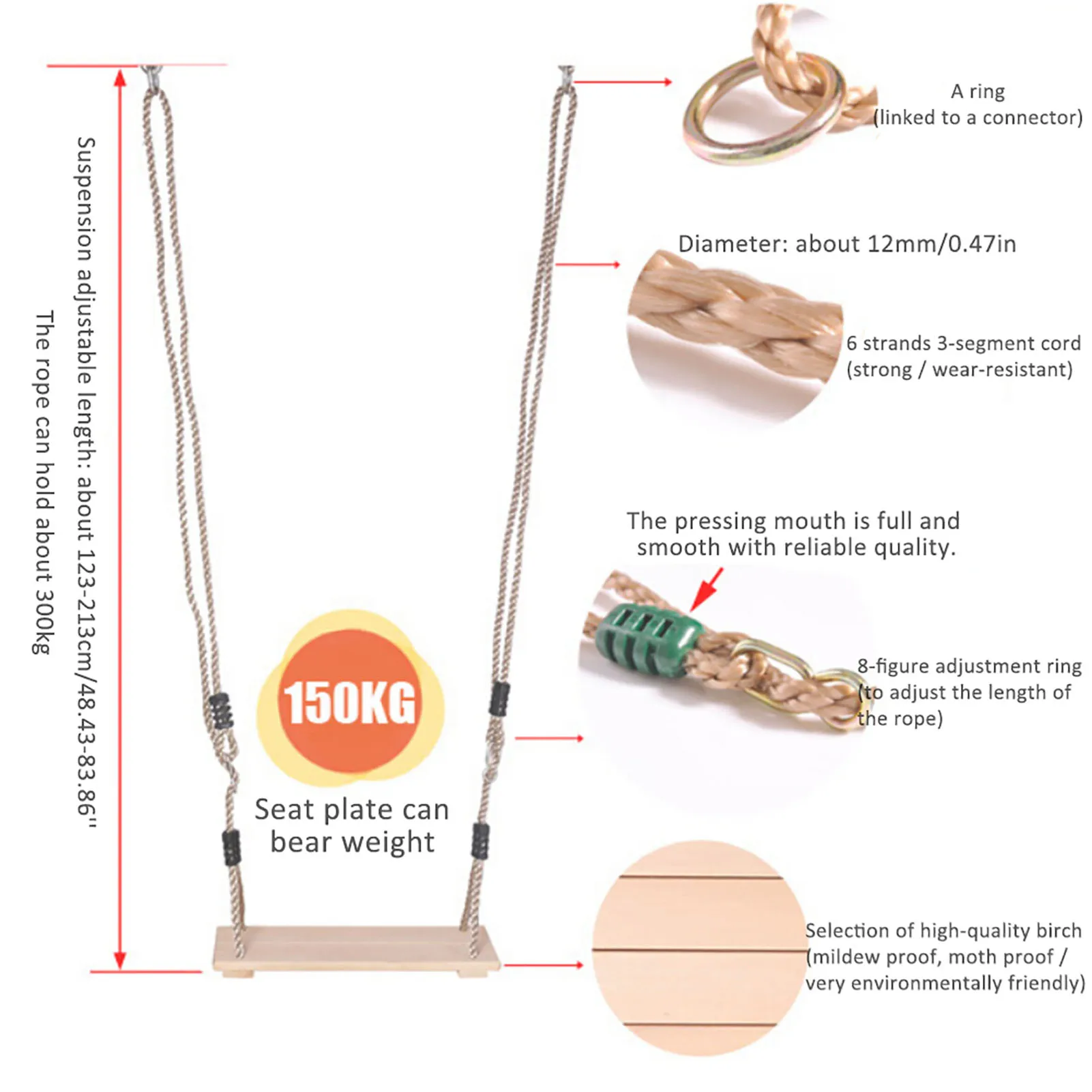 

Wooden Swing High-Quality Polished Four-Board Anti-Corrosion Wood Swing Outdoor Indoor Pastoral Swing For Adults Children Toys