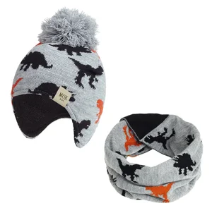 Шапка Вязаная Детская с шарфом и ушками, мягкий комплект из шапки для новорожденных, H245S, теплые зимние лыжные шапочки