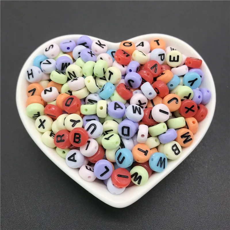 100pcs 4x7mm round letters 26 letters beads multi-color peach heart-shaped spacer beads For bracelet necklace jewelry making - Color: 111