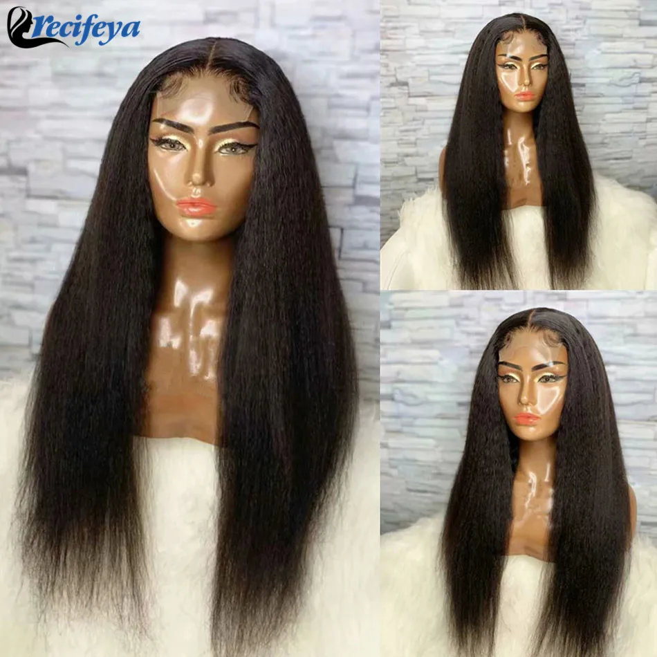 Brazilian Kinky Straight Lace Closure Wig 100% Remy Human Hair Lace Front Wigs HD 5x5 Lace Wig Yaki Straight Human Hair Wigs