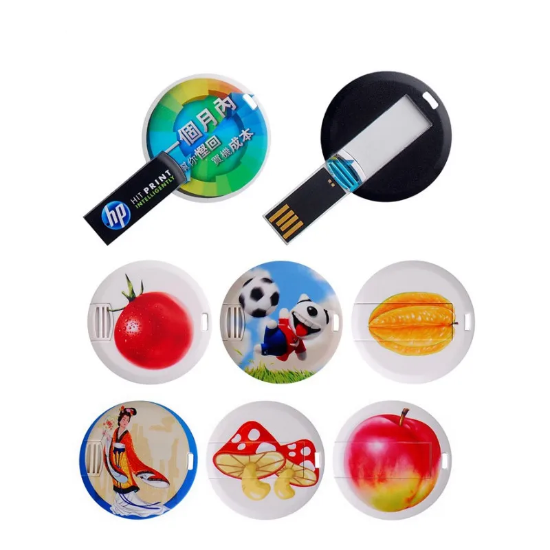 

4GB 8GB 16gb 32gb Round credit card usb flash drive with full color logo printing custom usb flash drive (Over 10 Pcs free Logo)