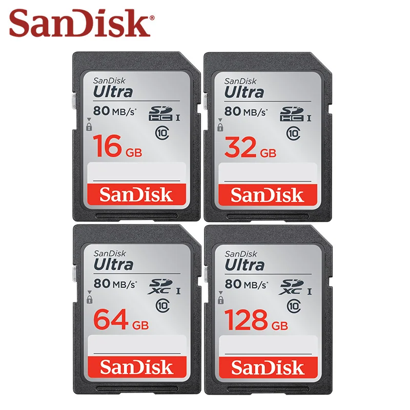 Высокая Скорость двойной флеш-накопитель SanDisk Ultra 80 МБ/с. SD карты Class10 128 Гб 64 ГБ 32 ГБ оперативной памяти, 16 Гб встроенной памяти, слот для карт памяти, флэш-карта для Full HD Камера