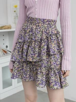 chiffon floral mini skirts women 2021 summer irregular cake skirts female preppy style high waist short skirts ins sweet cute