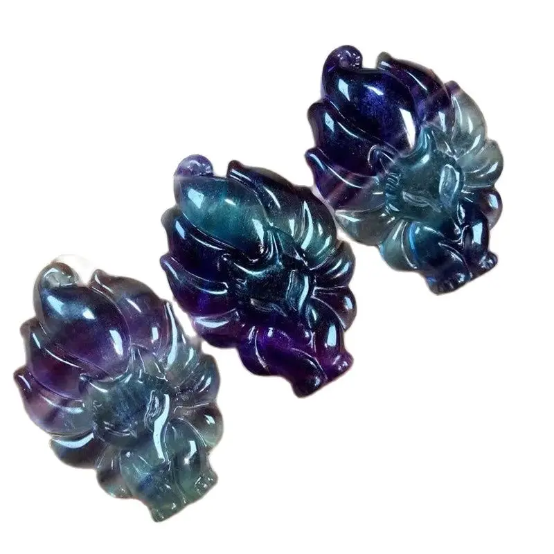 Подарочный кулон из натурального кварца, с гравировкой лисы флюоритовая, Хрустальная