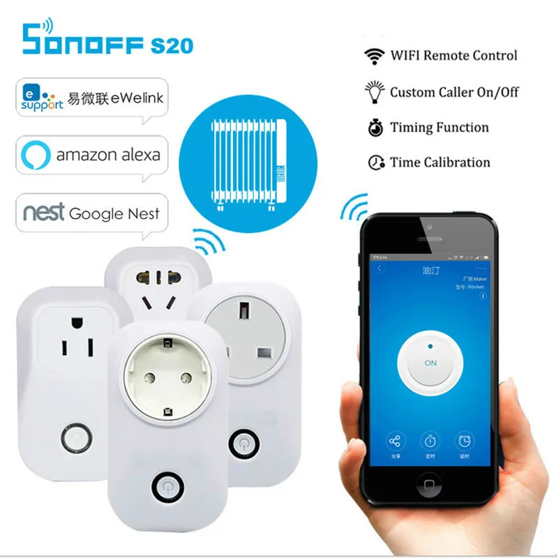 Sonoff S20 штепсельная вилка ЕС Wifi умная розетка переключатель беспроводное