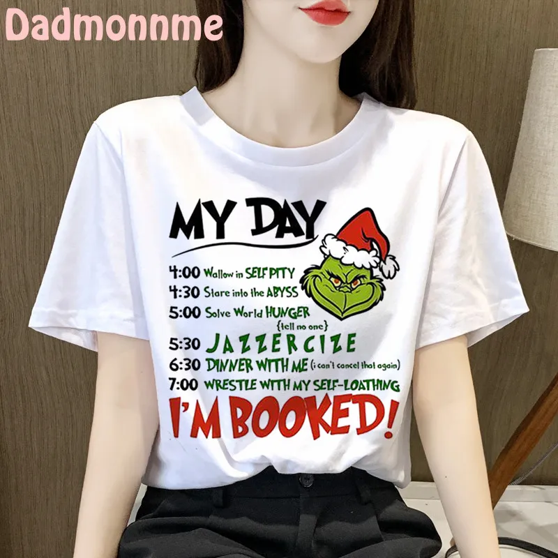 

Funny Cute Grinch Christmas Print Clothing Women T Shirt Aesthetics Graphic White Short Sleeve Polyester Women's T Shirt Female