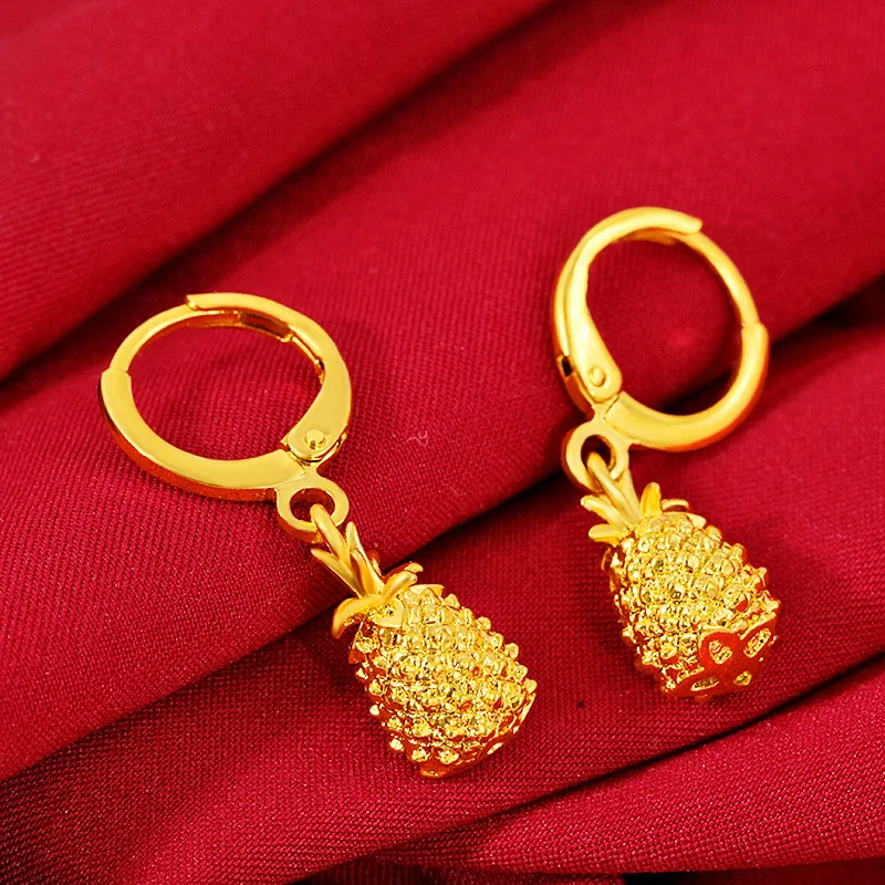 Not Fade Forever 18K Gold color Drop Earring Pineapple Shape Aretes De Mujer Gemstone Garnet Drop Earrings for Women Joyas