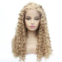 cosplay wig afro kinky curly natural looking blonde 27 color synthetic lace wig heat resistant lace front curly synthetic wigs