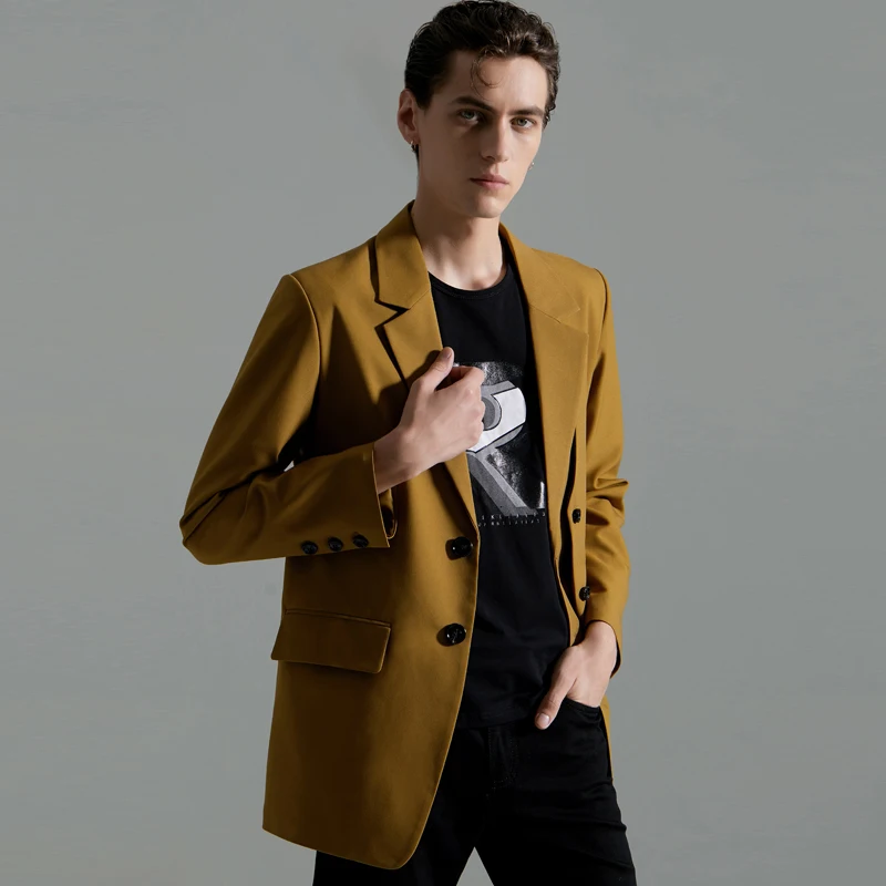 

Мужской однобортный Блейзер Minglu, повседневный свободный однотонный пиджак, весна-осень