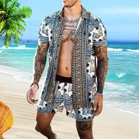 men hawaiian shirt sets fashion printing 2021 summer short sleeve button shirt beach shorts streetwear casual mens suit 2 pieces