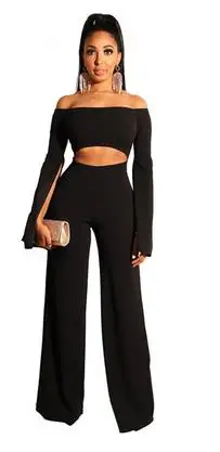 Женский комбинезон с разрезом длинным рукавом и широкими штанинами без