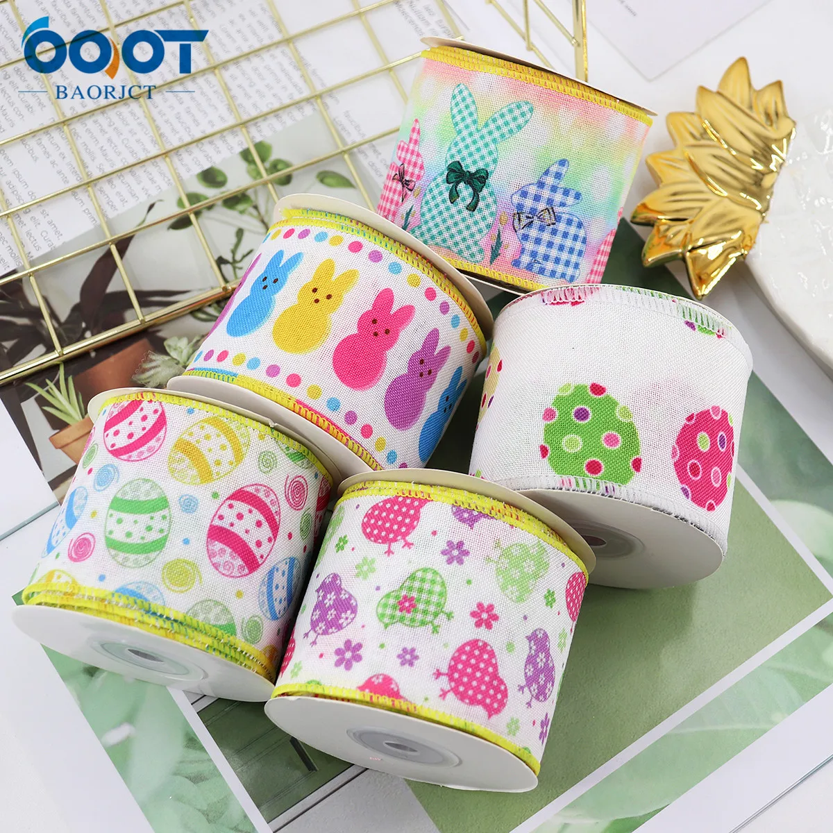 

Easter Cute Cartoon Wired Edge Lron Wire Edge Ribbon 63MM 5Yards 22103-4 Party DIY Bow Cap Decoration Materials