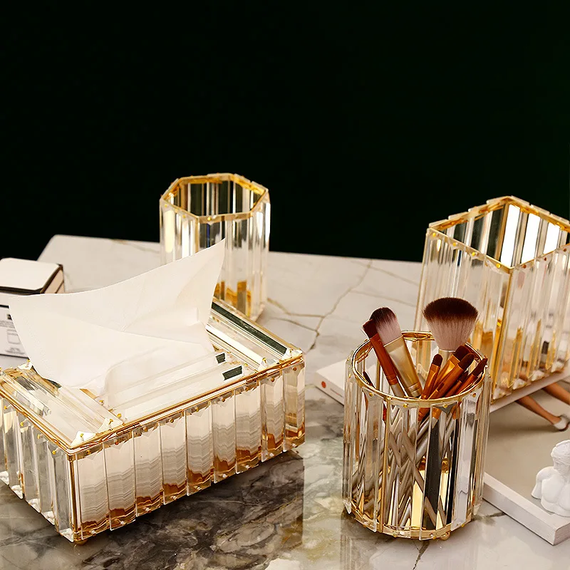 

Crystal Glass Tissue Box Cover Home Hotel Car Pen Holder Tools Cosmetic Accessories Desktop Storage Racks Decoration Paper Towel