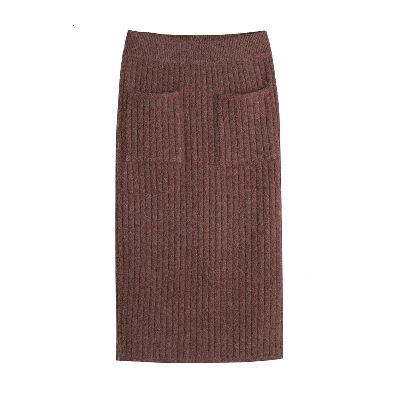 Women Knitted Skirt New Autumn Winter Korean Sexy Pack Hip High Elasticity Knit Pocket Midi Clothing AA967 |