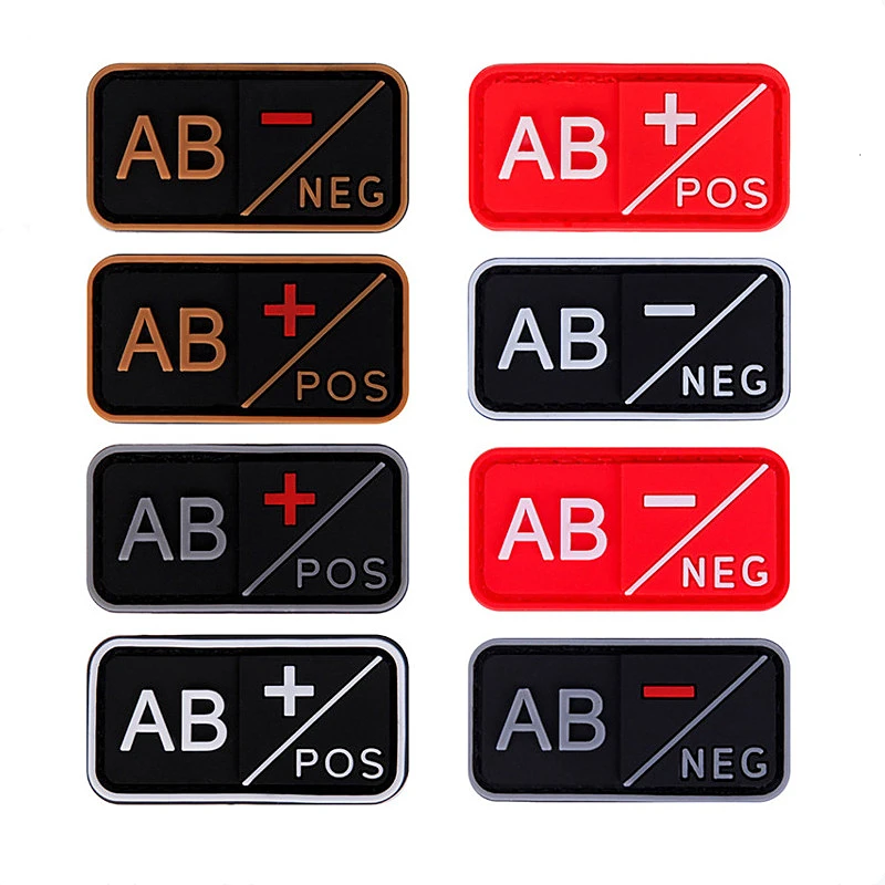 Кровяного типа 3D ПВХ патч на липучке A + B AB O позитивный A- B- AB- O-отрицательный NEG