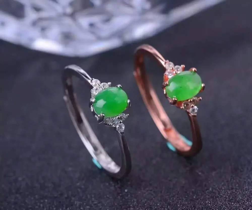 Классическое кольцо с камнем жадеит твердое 925 Серебряное драгоценным 0.3ct