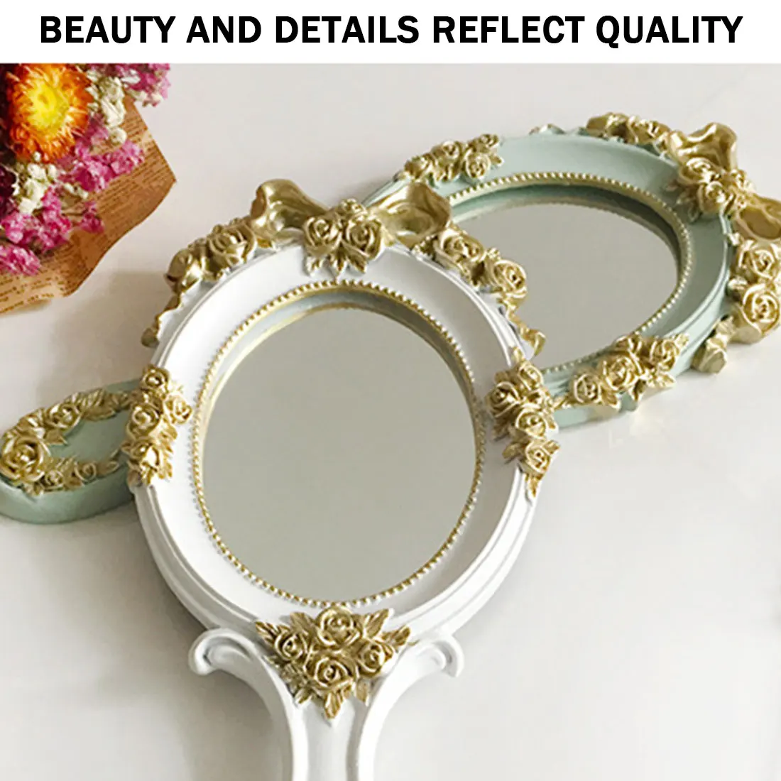 

Women Handheld Makeup Mirror Vintage Carved Makeup Vanity Mirror SPA Salon Handheld Makeup Vanity Cosmetic Compact Mirror