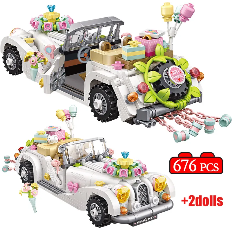 

676pcs MINI Friends Romantic Wedding Flower Car Building Blocks City Street View DIY Vehicle Figures Bricks Toys For Girls Gifts
