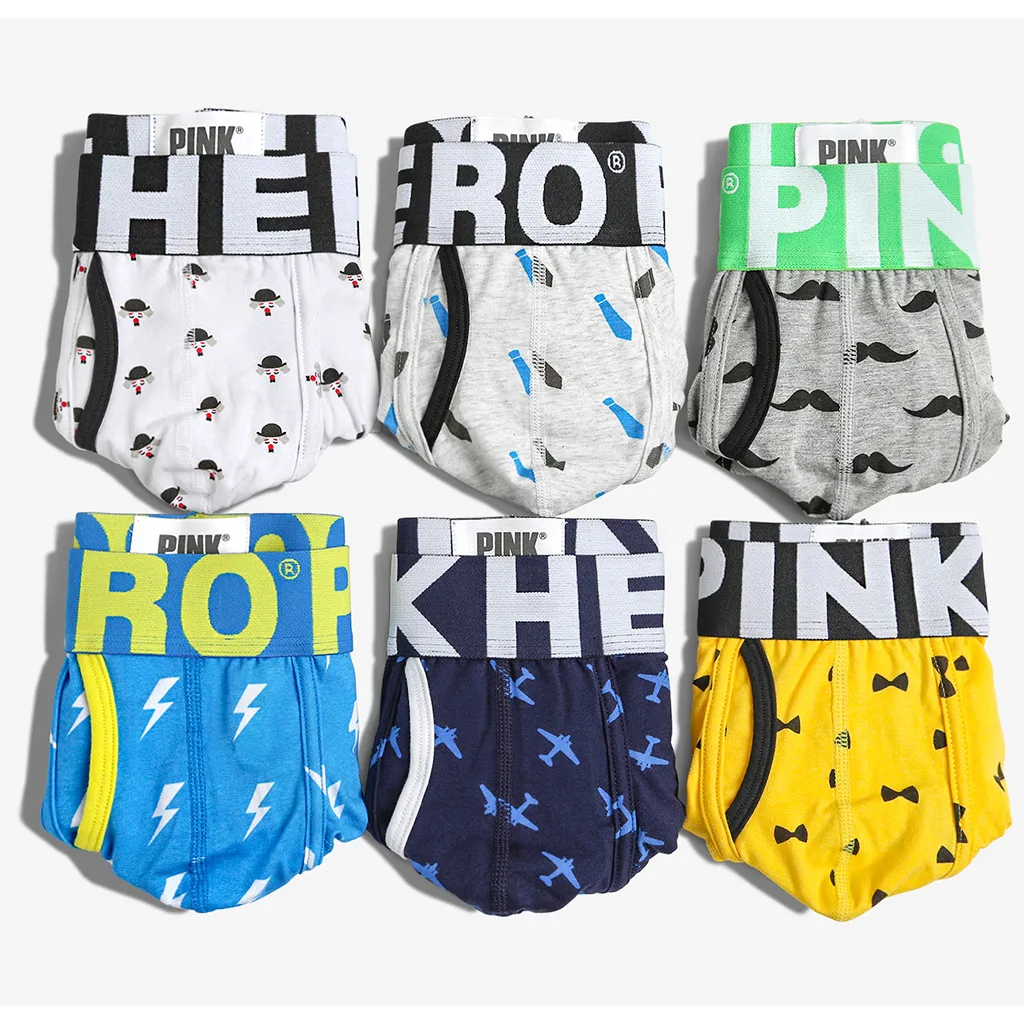 

PINK HEROES Fashion Brand Men Underwears Boxers Printed Soft Cotton Men's Short Flat-Angled Sexy Boxer Underwear Breathable