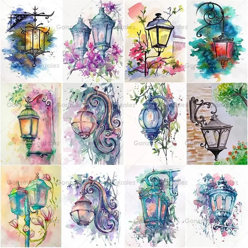 

Diy Rhinestone Street Lamp Pictures Embroidery Full Drill Mosaic Cross Stitch Diamond Painting Art Gifts Home Decoration Crafts