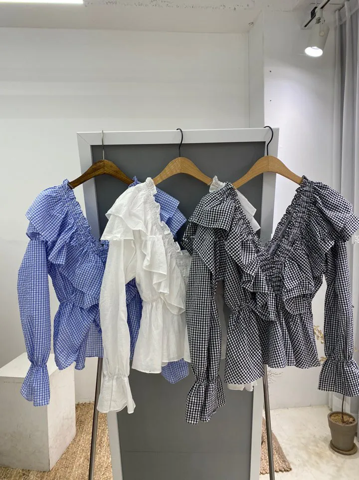 WHITNEY WANG Blouses 2020 Spring Fashion Streetwear Sweet Ruffles Plaid Blouse Women Blusas Lady Shirt Top | Женская одежда