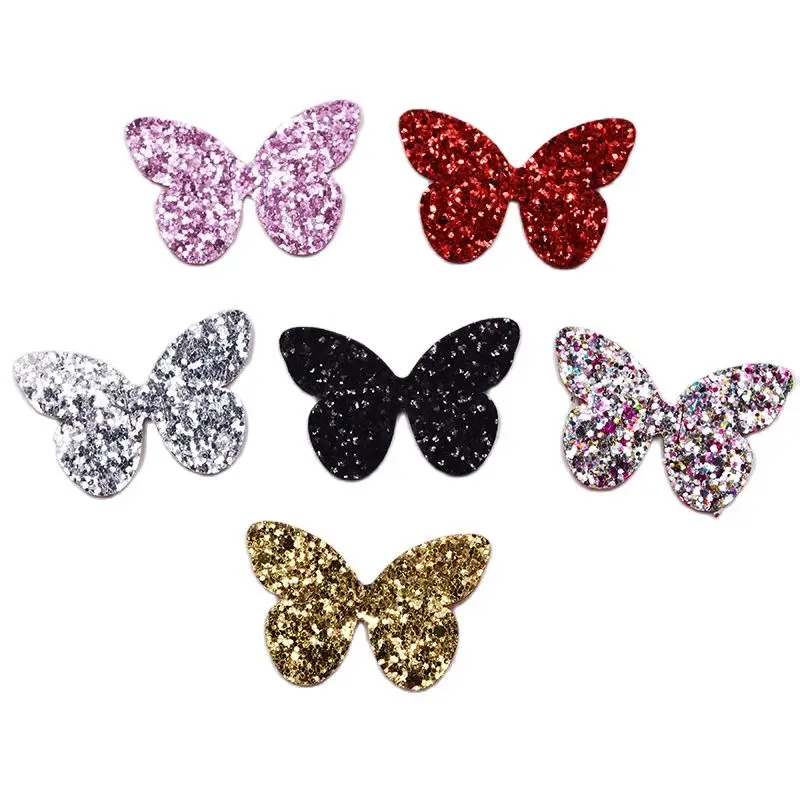 30 шт./лот разноцветные блестящие/блестящие аппликации в форме бабочки 5x3 5 см для