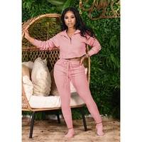women two 2 piece outfits autumn winter long sleeve crop tops and casual pants sets streetwear lounge wear sweat suit