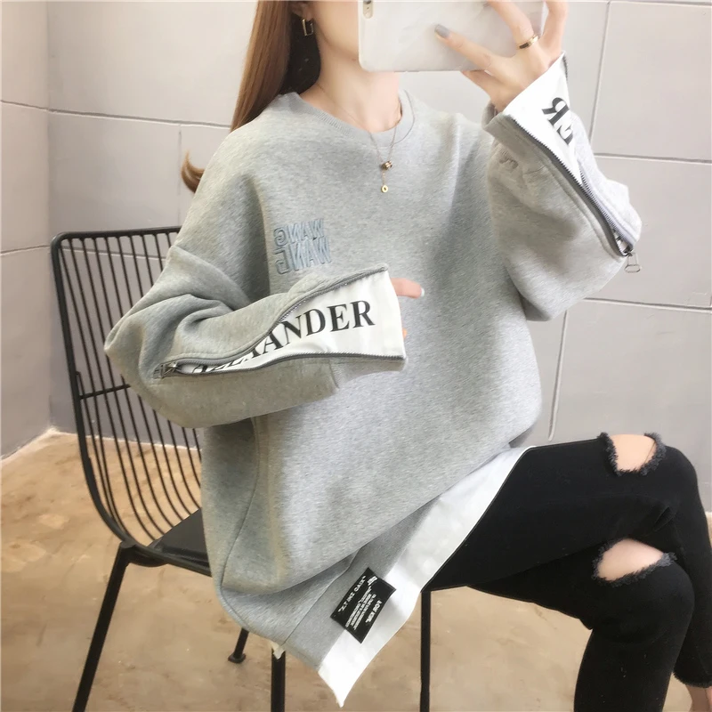 #1705 черный серый синий Повседневный свитшот Женский с длинным рукавом на молнии