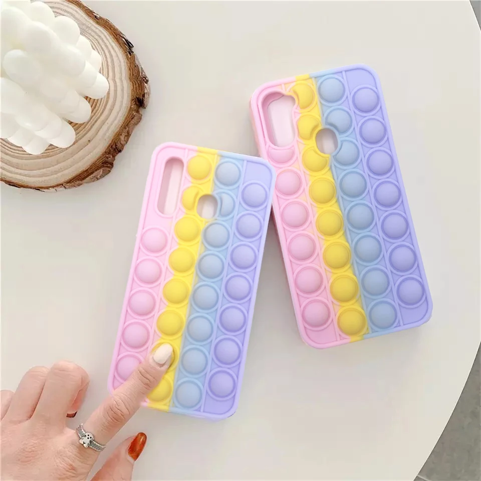 

A51 A12 A11 A71 A02S Fidget Toy Push Pop Bubble Soft Case Cover for Samsung S10 S20 Plus S9 Note 10 A50S A52 A20S Stress Reliver