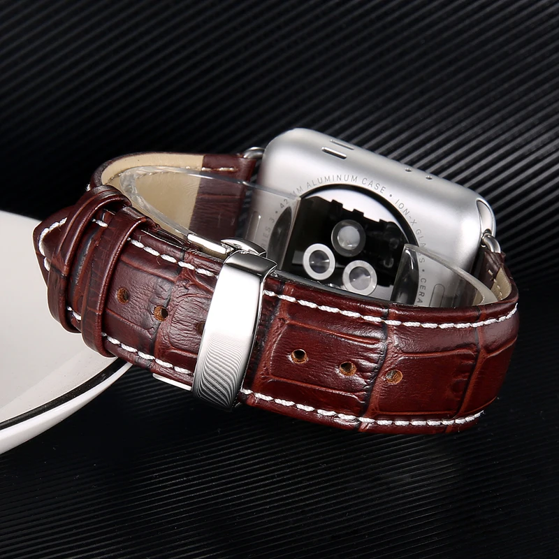 Ремешок из натуральной кожи для Apple watch band 44 мм 40 браслет крокодиловой iWatch 42 38 series 5