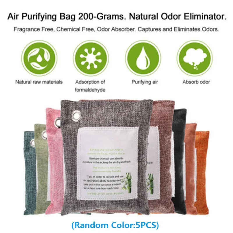 

5pcs Air Purifying Bags Nature Fresh Style Charcoal Bamboo Bathrooms Purifier