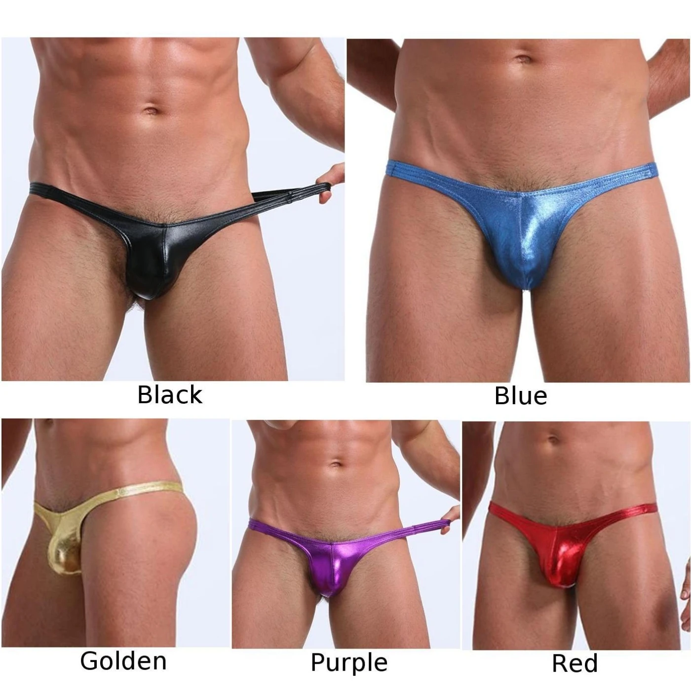 

Men's Briefs Imitation Leather Thong Sexy Low Waist Large Bulge Pouch Underwear Elastic Jockstrap Gay Club Wear Underpants Male