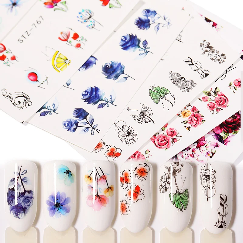 1 лист наклейки для ногтей цветные переводные цветы Бабочка роза с узорами дизайн