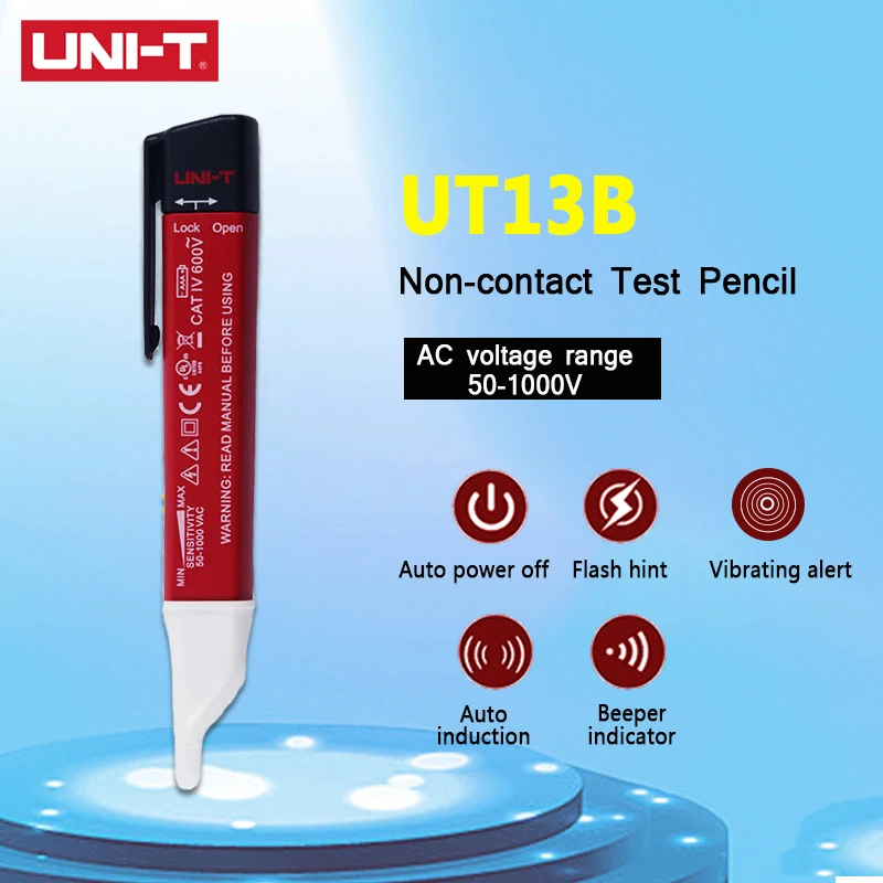 

UNI-T UT13B AC Voltage Detectors Auto Sense Test Pen 50V-1000V Adjustable Sensitivity Vibration/Low battery Indicator