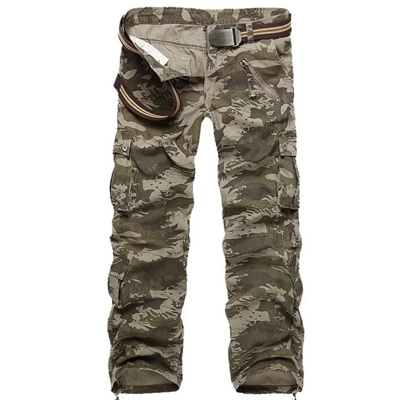 grey camo Мужские брюки карго высокого качества свободного покроя с большим количеством карманов камуфляжные мужские брюки в стиле милитари уличные джоггеры плюс размер 44 длинные брюки - Цвет: grey camo