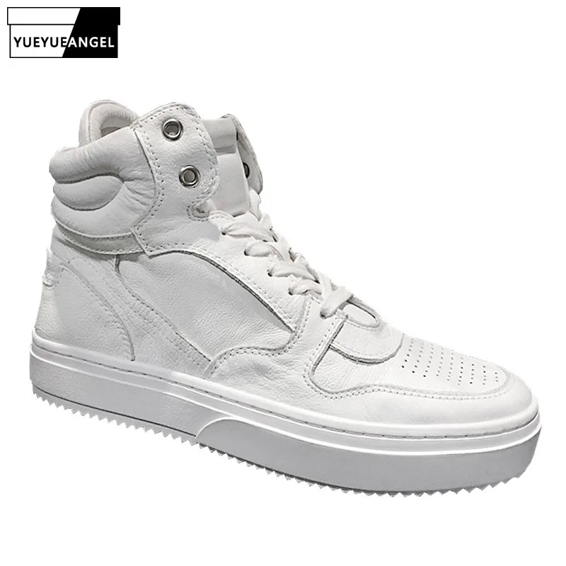 

Роскошные повседневные мужские кроссовки из натуральной бычьей кожи, на шнуровке, высокие кроссовки в стиле хип-хоп, на плоской подошве, 38-43