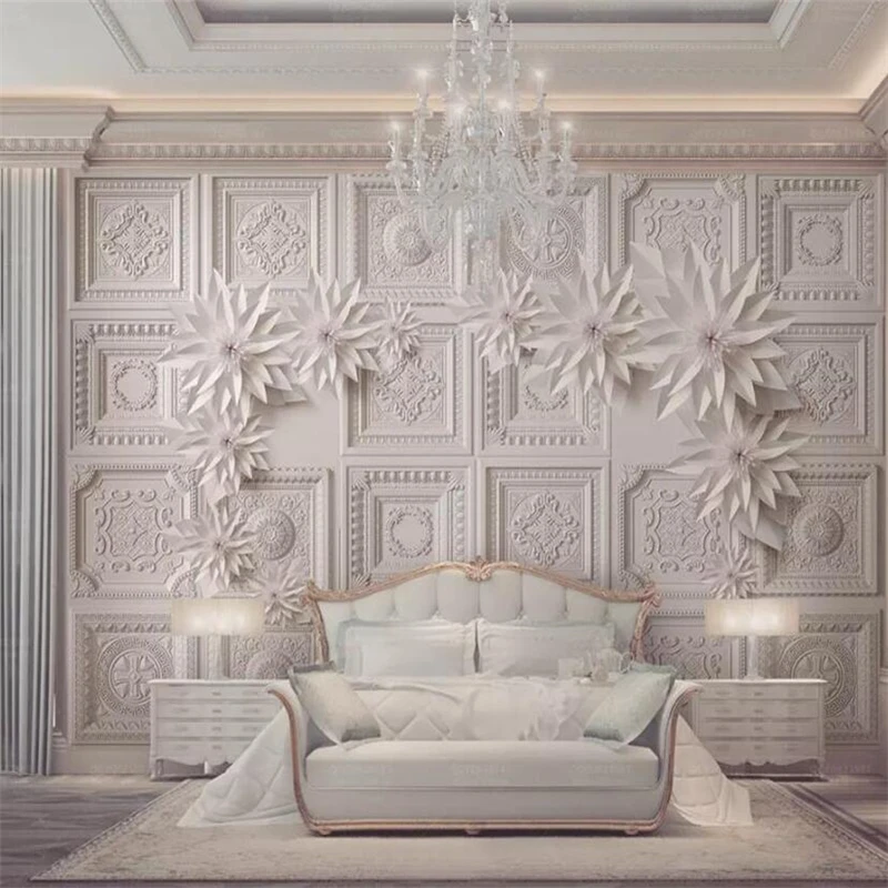 

Custom wallpaper 3d photo mural beautiful European-style relief brick 3d wallpaper flower Hotel background wall Papel de parede