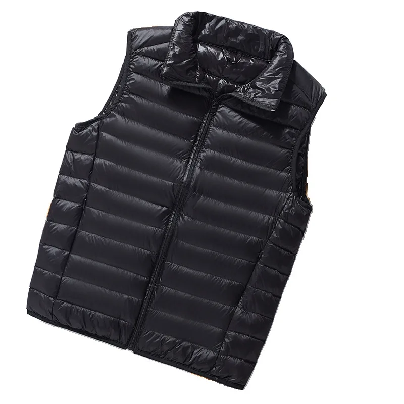Man White Duck Down Vest Ultra Light Sleeveless Jackets Autumn Winter Men Fashion Puffer Coat Portable Strip Outerwear