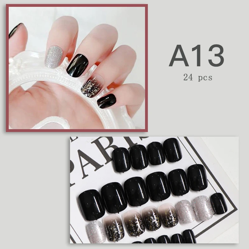 

24PCS Finished False Nail Patch Nails Wearable Self Adhesive Manicure Accessories Nail Decoracion