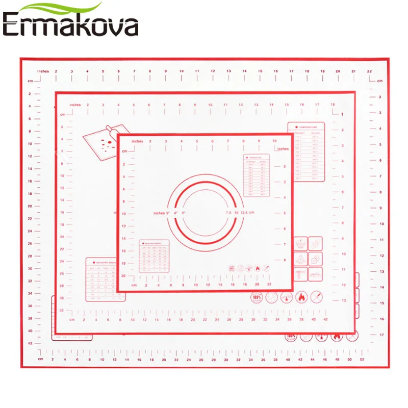ERMAKOVA силиконовый коврик для выпечки толстый нескользящий лист с измерениями BPA Бесплатный тостер для духовки помадка пирог печенье макарон коврик