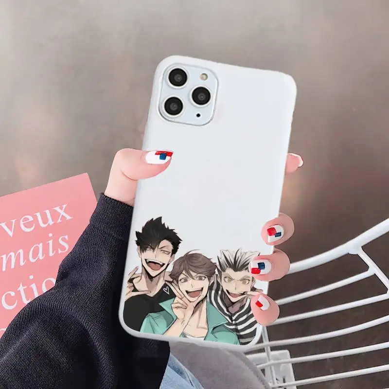

Cute Japan Anime Oya Haikyuu Phone Case White Candy Color for iPhone 6 7 8 11 12 s mini pro X XS XR MAX Plus