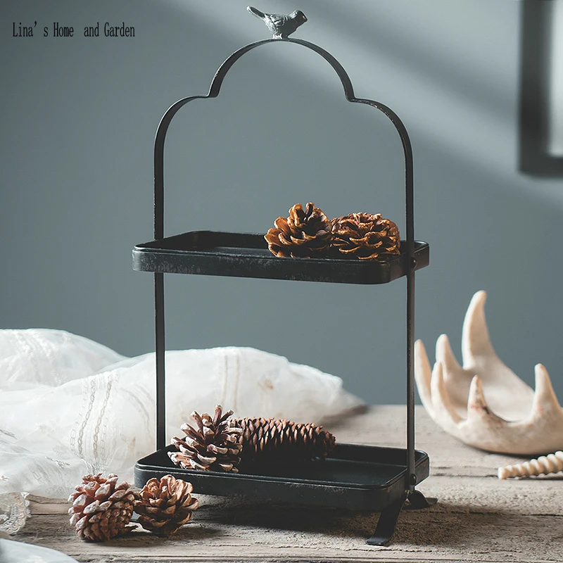 Прямоугольный 2-уровневый органайзер винтажный деревенский металлический