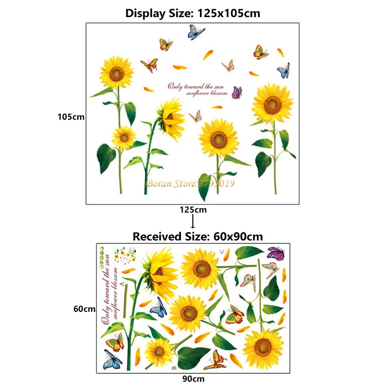 

Sunflowers Wall Stickers Green Leaves Stickers for Living Room Kids Room Bedroom Wall Decal Home Decoration Home Decor Murals