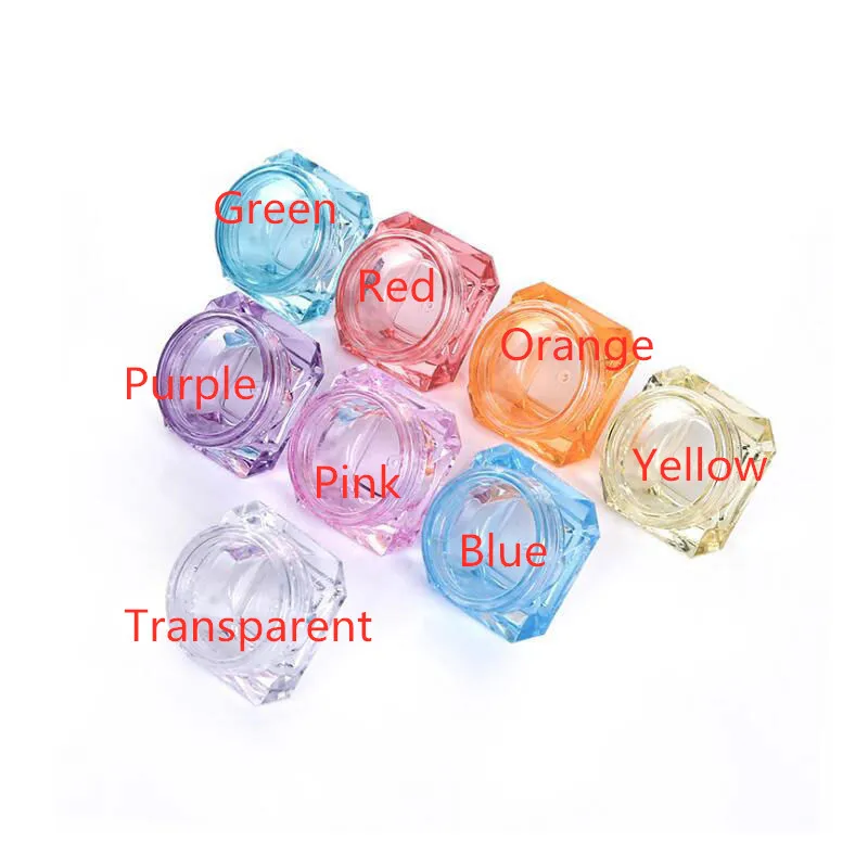 

3g Empty Plastic Cosmetic Makeup Jar Pots Mixed Color Diamond Container Sample Bottles Lip Balm Container Storage Box