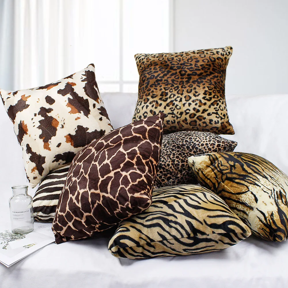 

Fashion Leopard Pattern Cushion Cover Plush Pillowcase Home Decorative Pillow Cover 45x45cm Throw Pillowcase For Sofa Car