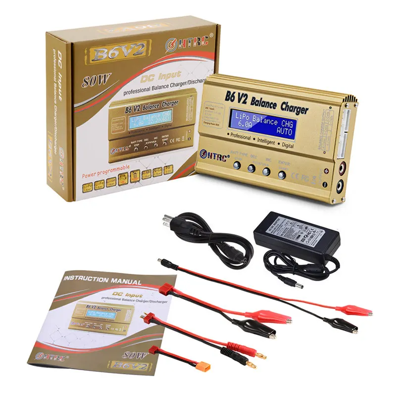 Gold with Adapter HTRC Imax B6 V2 80 Вт 6A RC баланс зарядное устройство для LiIon/LiFe/NiCd/NiMH/высокая мощность Батарея LiHV 15 в 6A адаптер переменного тока IMAX зарядное устройство - Цвет: Gold with Adapter