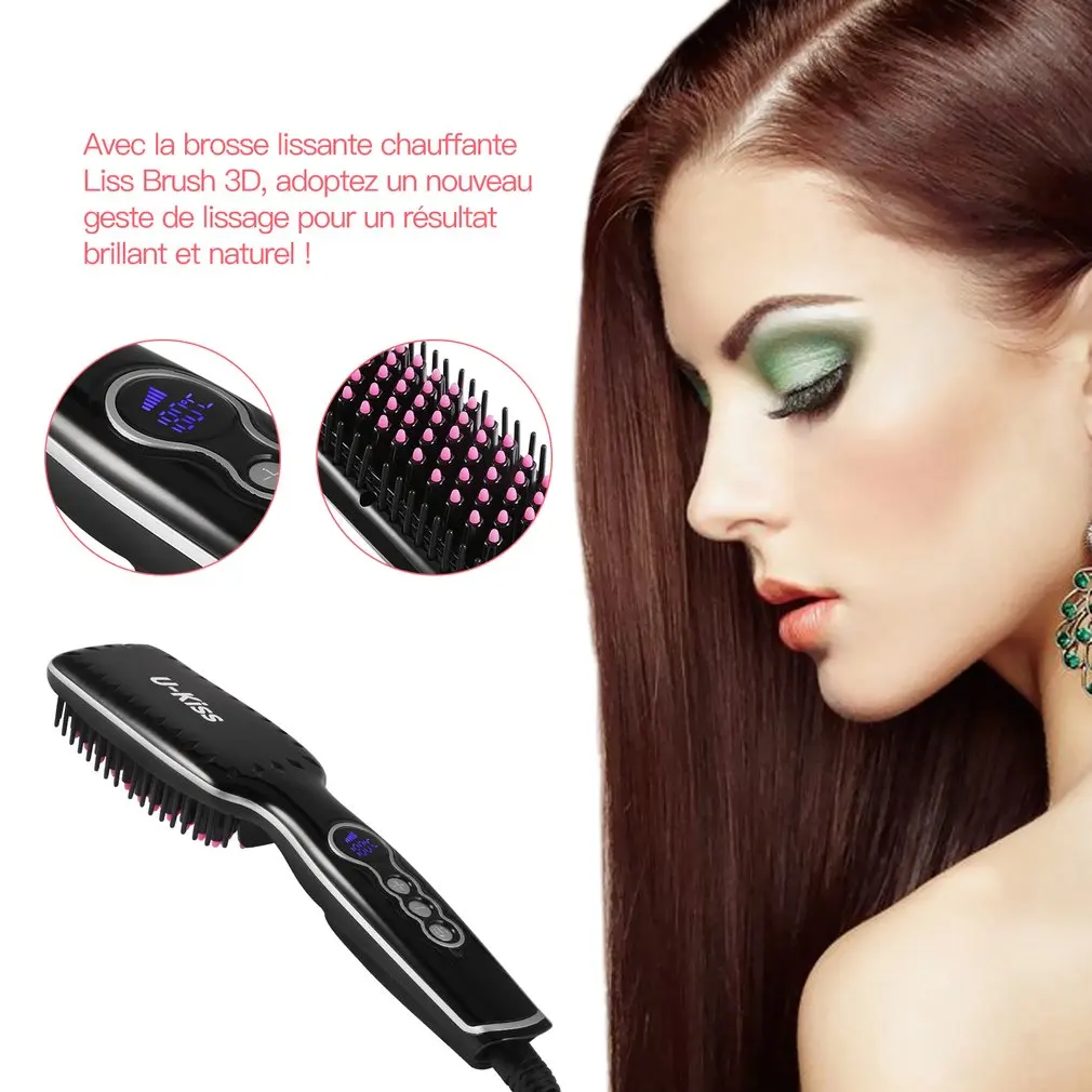 

U-Kiss 50-70W Quick Heat Adjustable Temperature Ionic Technology Ion Brush LCD Display Automatic Digital Hair Straightener
