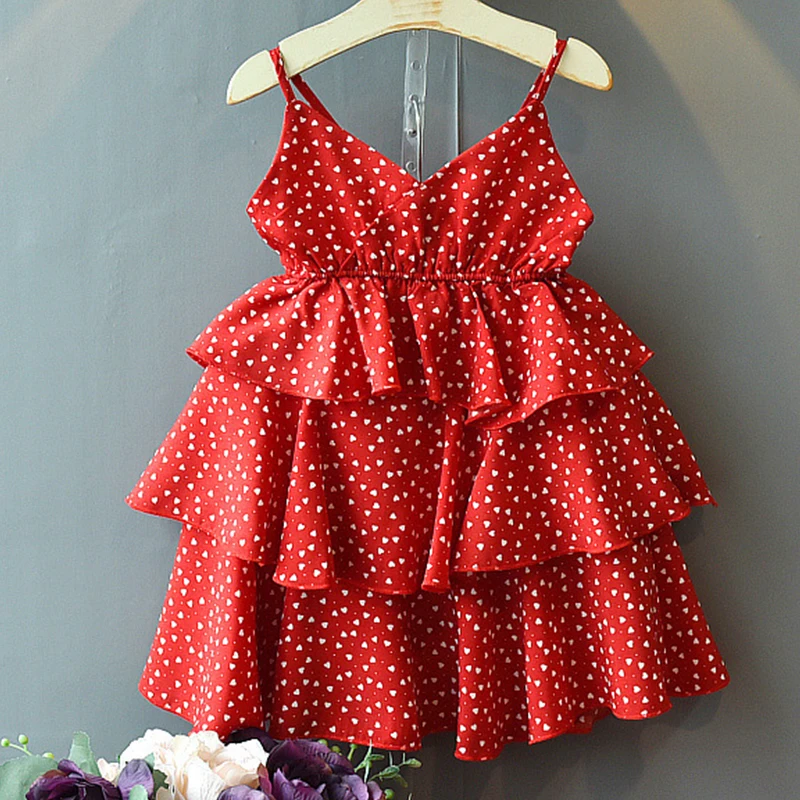 

Summer Polka Dot Layered Dress Suspenders Party Wedding Dress 2022 Children Dress Kid Clothes Girl