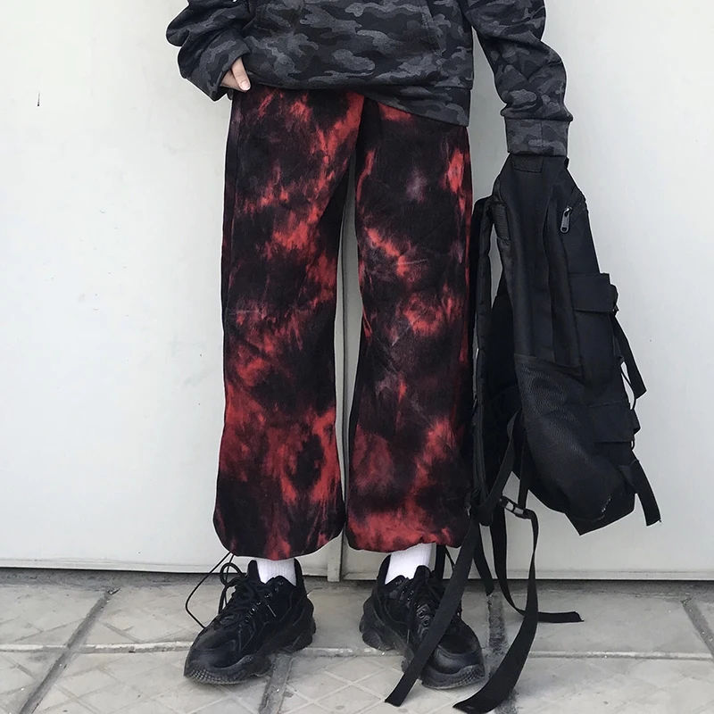 

New spring all-match tie-dye gradient corduroy straight loose wide-leg pants women
