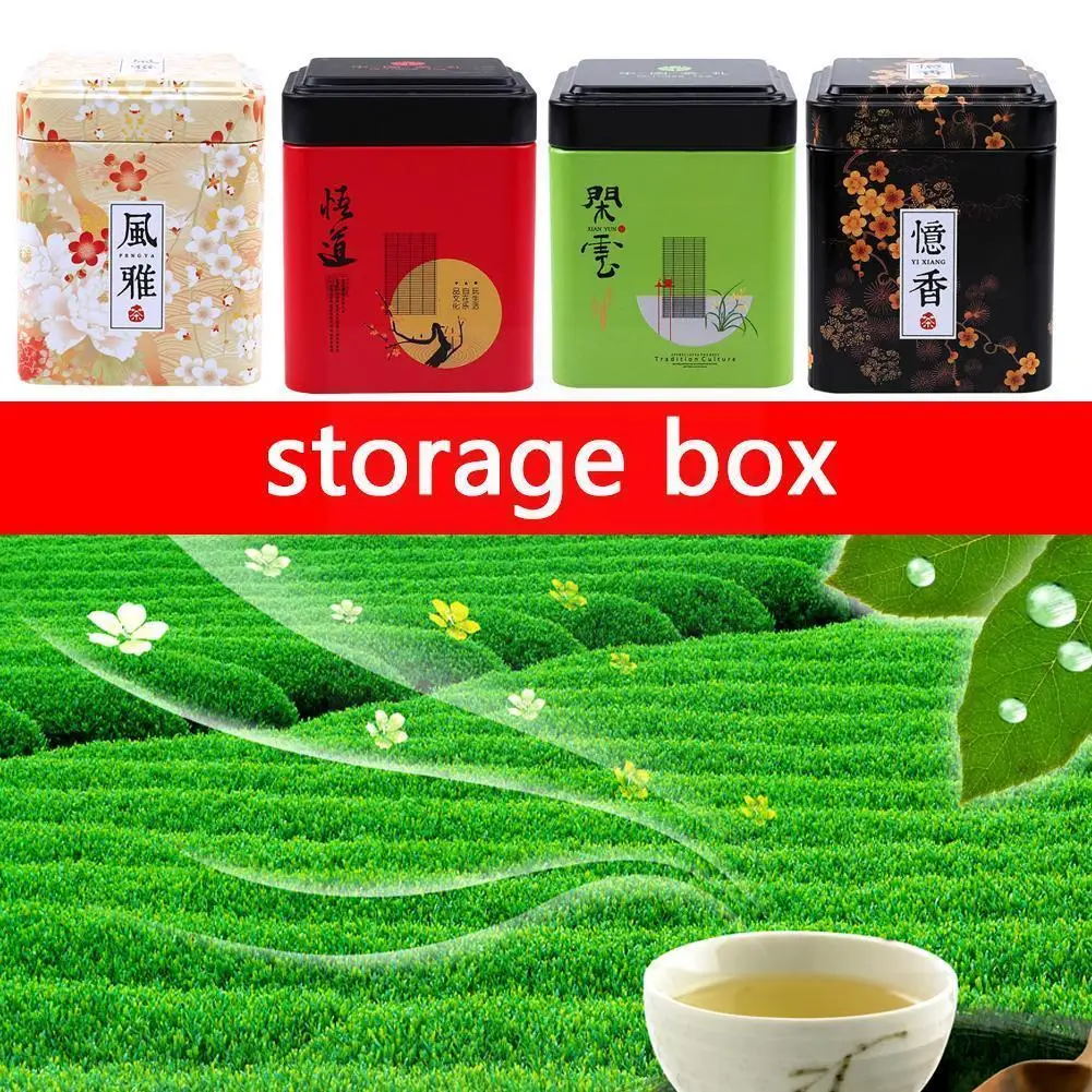 

New Japanese-Style Tea Tinplate Can Creative Square Cans Sealed Tea Cans Box Tin Mini Packaging Small Flower Japanese Porta